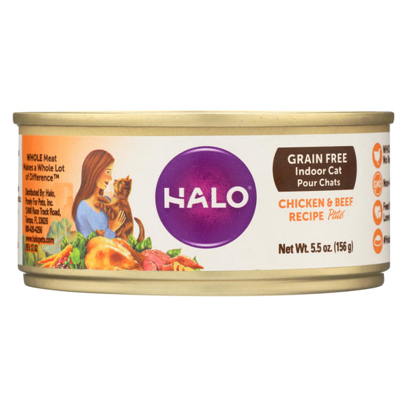 Halo Grain-free Indoor Cat Chicken & Beef Recipe Pate  - Case Of 12 - 5.5 Oz